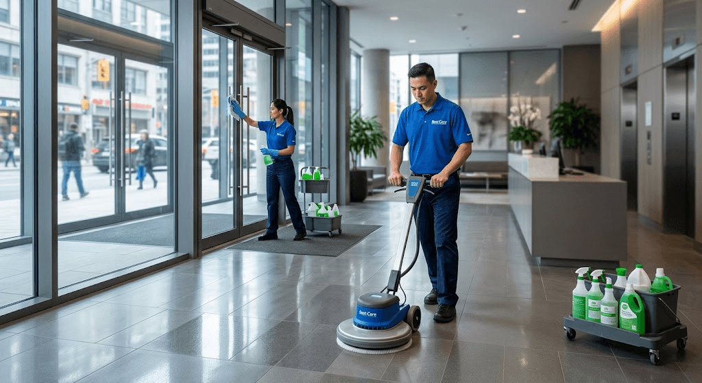 Condominium building cleaning Toronto team cleaning a commercial property