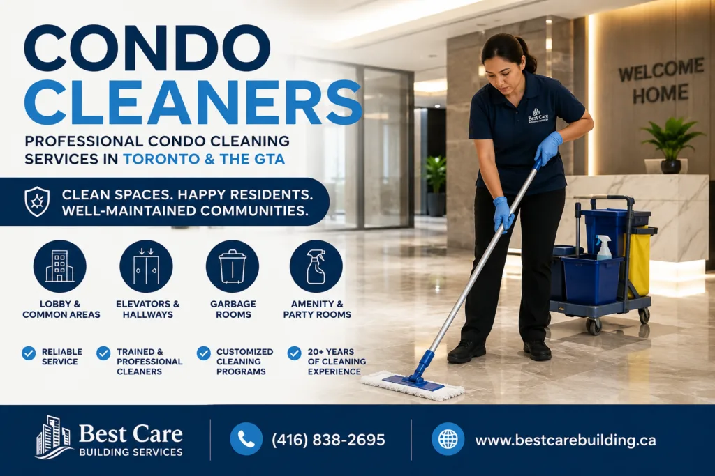 Professional condo cleaning services flyer for Best Care Building Services in Toronto and the GTA