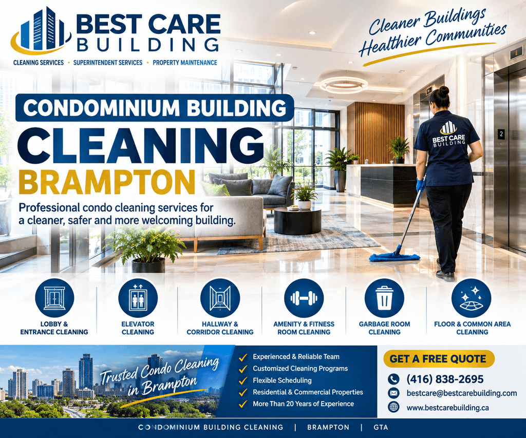 Professional condominium building cleaning Brampton service by Best Care Building